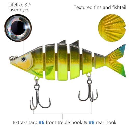 BASSDASH Bone Swimbait Multi Jointed Hard Fishing Lure for Bass Trout Bluegill Pike with Angled Cut Segments - color: Tuna