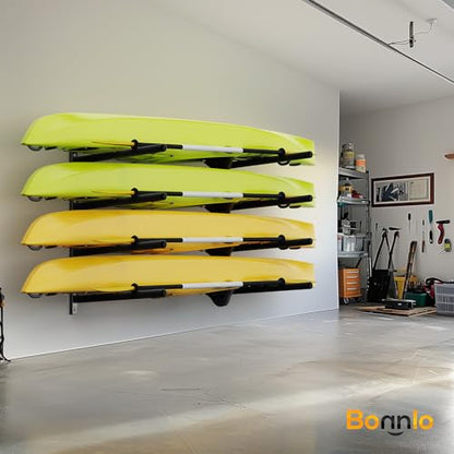 Bonnlo Kayak Storage Rack, Adjustable Heavy Duty Kayak Rack for Kayaks Paddle Boards, Kayak Paddle Holder for Garage, Spacesaver, Gentle on Padding, Boat Organizer - style: 4 Kayaks, Wall Mount