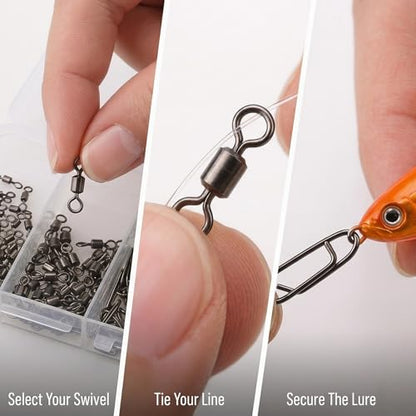 MOBOREST Fishing Swivels Snap Swivels Barrel Swivels with Snaps | coastlock snap, secure lock, 360° rotation, anti line twist, quick lure swap, 5 sizes, saltwater & freshwater fishing tackle