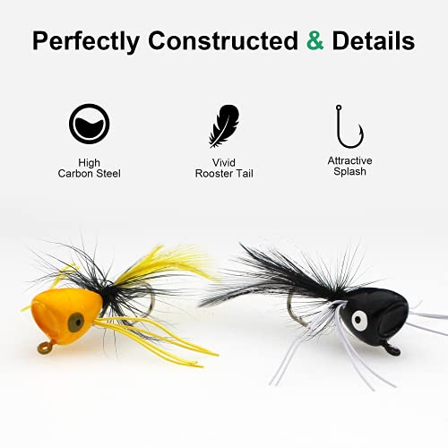 Fly Fishing Poppers, Topwater Fishing Lures Bass Crappie Bluegill Sunfish Panfish Trout Salmon Perch Steelhead Flies for Fly Fishing Bass Panfish Bluegill Trout Salmon - color: 10pcs