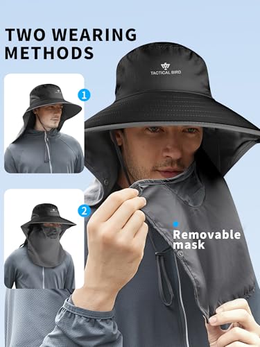 Fishing Hat, Men's Sun Hat, Anti-UV Sun Protection Wide Brim Fisherman Hat with Neck & Face Flap Cover, XL - color: Black, size: Large-X-Large