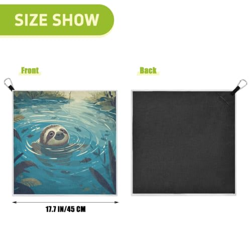 Sloth River Fish Teal Pattern Magnetic Golf Towel for Golf Bags Microfiber Golf Accessories for Women Men with Carabiner Clip Attaches to Clubs and Carts, 17.7"x17.7"