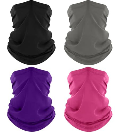 ROXUN Neck Gaiter, 4 Pack Summer Cooling Breathable Face Mask for Outdoors | Stretch Moisture Wicking, UPF 50, Wind Dust UV Protection, Unsiex - color: Black+gray+purple+pink