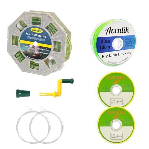 Aventik ProWeight WF Floating Fly Fishing Line Welded Loops Weight Forward Freshwater Trout Fly Line Kit WF 3 4 5 6 7 8 Low Stretch Slick Coating Accurate Casting - color: Grassgreen combo, size: 8F
