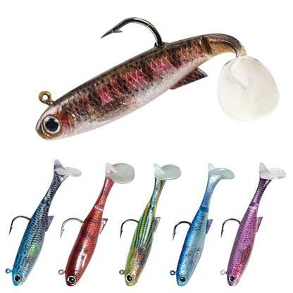6PCS Soft Plastic Fishing Lures - 3.5in Swim Baits for Bass Pre-Rigged Jig Heads Walleye Fishing Lures with Paddle Tail Swimbaits for Bass Fishing Fishing Soft Plastic Lure Kit - color: Mixed Colors