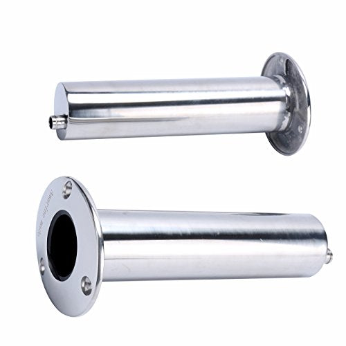 (Set of 2) Amarine-Made Heavy Duty Stainless Steel 316 Deluxe Rod Holders with Drain, Flush Mount Fishing Rod Pole Holders, 90 Degree