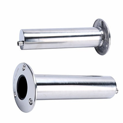 (Set of 2) Amarine-Made Heavy Duty Stainless Steel 316 Deluxe Rod Holders with Drain, Flush Mount Fishing Rod Pole Holders, 90 Degree