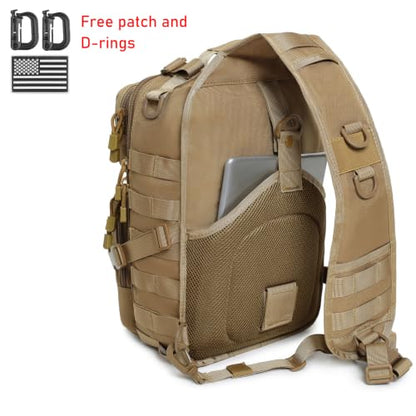 Tactical Sling Bag Backpack Military Rover Shoulder Sling Pack EDC Molle Assault Range Bag Crossbody Chest Pack (Coyote) - color: Coyote