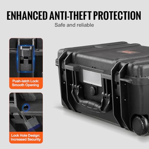 VEVOR Weatherproof Hard Case, Heavy Duty Protective Dry Box with Pre-Cut Foam, Wheels & Retractable Pull Handle for Travel, Hunt, Military, Tactical, IP67 Waterproof Case for Cameras (21.7*13.4*9.5") - size: 21.65 x 13.39 x 9.45 in