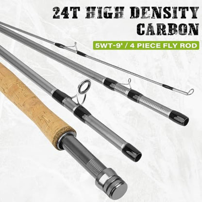 QualyQualy Fly Fishing Combo Starter Kit, 9Ft Fly Rod 4-Piece Graphite Rod with Bag, Accessories, Die Cast Aluminum Pre-Loaded Reel, Chest Pack, Fly Fishng Net & Flies - color: B-5/6-Glod Reel（Rod Case）