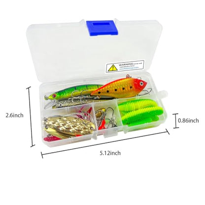 Fishing Lures Kit Set, Baits Tackle Including Crankbaits, Topwater Lures, Spinnerbaits, Worms, Jigs, Hooks, Tackle Box and More Fishing Gear Lures for Bass Trout - color: 30Pcs Fishing Lures Kit