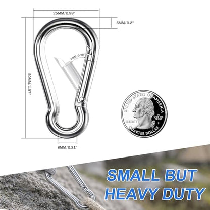 Small Carabiner Clip, 50PCS 1.97 inch 304 Stainless Steel Heavy Duty Carabiners, Metal Spring Snap Hook Clips for Outdoor Travel Camping Fishing Hanging Key Chain - size: M5-1.97'', style: 50PCS