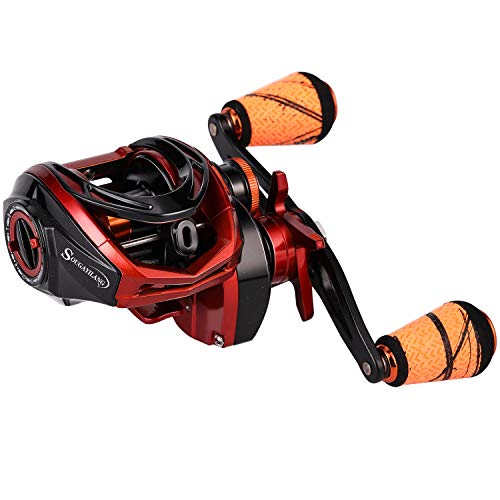Sougayilang Baitcasting Reels - Colorful Fishing Reel, 8.0:1/7.3:1 Gear Ratios, 9+1 BB, Magnetic Braking System - color: Orange- Left Handed