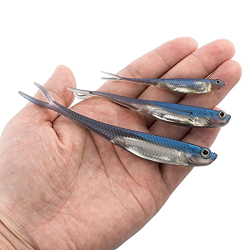 Dr.Fish Soft Plastic Baits, Fork Tail Soft Jerkbait Minnow Lures, 3 to 4-3/4 Inches Soft Swimbaits Jerk Shad Baits Crappie Bass Fishing Lures - color: Blue, size: 4"-5 Pack