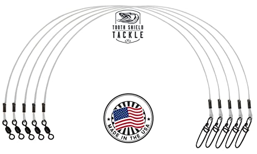 5 Pack 130 lb. Premium Fluorocarbon Tooth Shield Tackle Musky Leaders Muskie Pike Leader (Crane Swivel)