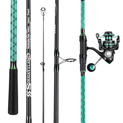 Sougayilang Surf Fishing Rod and Reel Combo, 9-12 ft 3-Piece Surf Rod with 4000-6000 Spinning Reel, Carbon Fiber Saltwater Fishing Combo for Beach Bank and Pier Fishing - size: 11ft