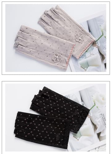 Gongxue 4 Pairs Women Sunscreen Fingerless Gloves UV Protection Driving Riding Fishing Cotton Mittens - color: Light Pink
