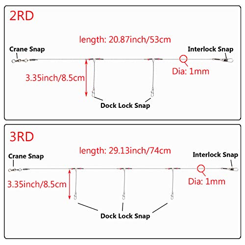 Fishing Leaders, Stainless Steel Fishing Wire Saltwater Tackle Rig with Swivels Snap Beads for Lures Bait Hooks High Strength Fishing Leader Wire Gear Equipment 2 Arms 3 Arms - color: 2Arm