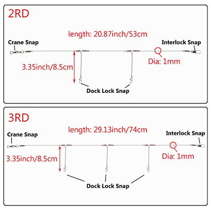Fishing Leaders, Stainless Steel Fishing Wire Saltwater Tackle Rig with Swivels Snap Beads for Lures Bait Hooks High Strength Fishing Leader Wire Gear Equipment 2 Arms 3 Arms - color: 2Arm