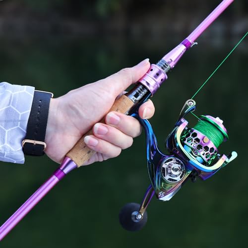 Sougayilang Spinning Rod Reel Combos,Colorful Two Pieces Spinning Pole with Smooth Strong Reel Available for Freshwater Bass Walleye Trout Fishing - size: 5.9ft/2000