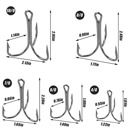 15/30pcs Classic Treble Fishing Hooks Large Size Silver Triple Barbed Fish Hook Strong Sharp Saltwater Fishing Hooks Size 4/0 6/0 7/0 8/0 9/0 10/0 - size: 8/0 - 15pcs
