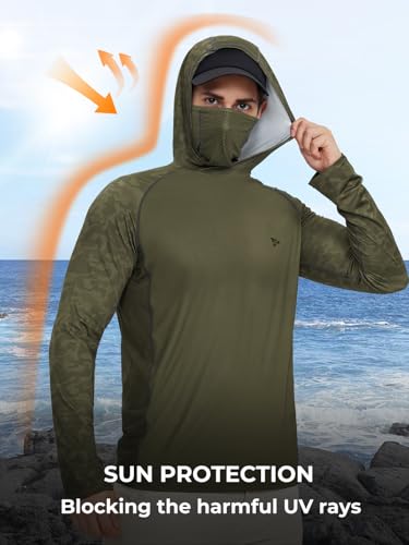 Rodeel UPF 50+ Men’s Long Sleeve Performance Fishing Hiking Shirt with Mask UV Neck Gaiter Hoodie - color: A1.5pack：black,grey,blue,green,brown, size: Large
