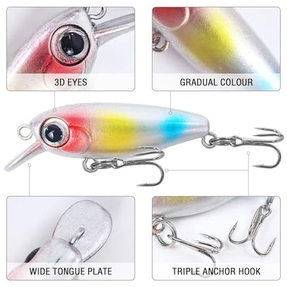 10Pcs Crankbaits for Bass Fishing Swimbait Deep Diving Hard Baits Lifelike Fishing Lures for Bass Trout Walleye 1.8in/0.11oz