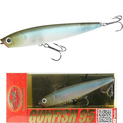 LUCKY CRAFT Gunfish 95NF Top Water Bass Fishing Lures, 4” Floating Lure with Cupped Mouth, Freshwater Trout and Bass Lures Fishing Gear, Accessories for Tackle Box - color: 538 NC Ghost Minnow