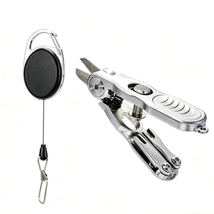 SHIAWASENA Portable Fishing Line Cutter with Retractors, Hook Eye Cleaner and Knot Tying Tool, Stainless Steel Braided Line Scissors Clippers for Mono, Fluoro Lines