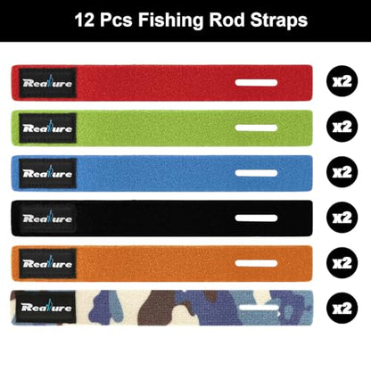 Realure 12 Pcs Fishing Rod Straps, Adjustable Fishing Rod Straps, Elastic Neoprene Fishing Rod Bands Straps, for Fixed Sea Fishing Rods Belt Gear Rods Wrap Protectors Ties