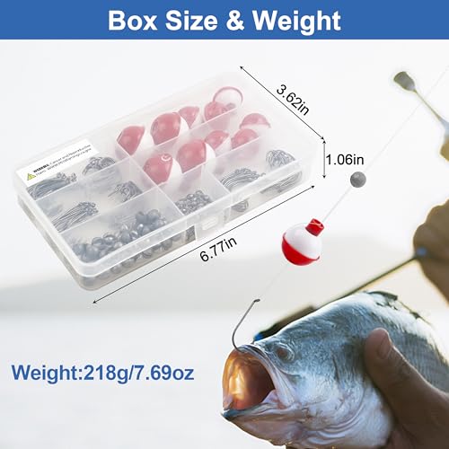 Fishing Tackle Kit Basic Fishing Bobbers Tackle Kit Included Fishing Bobbers Hooks Swivels Fishing Sinkers Weights Starter Kit for Trout Bass Catfish Panfish