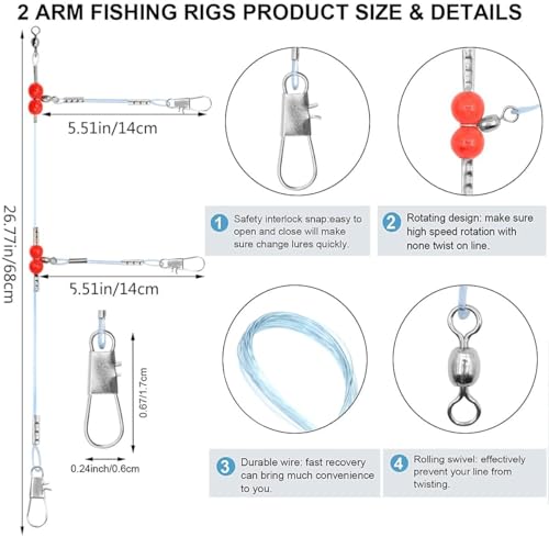 YOTO Fishing Leaders,Saltwater Tackle Rig with Swivels Snap, High-Strength Fishing Wire Gear Equipment for Lures Bait Or Hooks,1Arm and 2Arm - color: Blue Nylon Leaders, style: 1arm，12pack