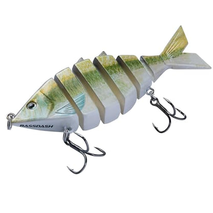 BASSDASH Bone Swimbait Multi Jointed Hard Fishing Lure for Bass Trout Bluegill Pike with Angled Cut Segments - color: Emerald Shiner