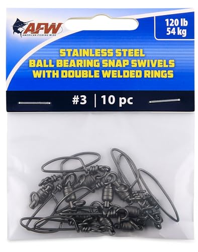 American Fishing Wire Stainless Steel Ball Bearing Snap Swivels with Double Welded Rings - size: 10 pc, #3, 120 lb test, style: 10 Piece