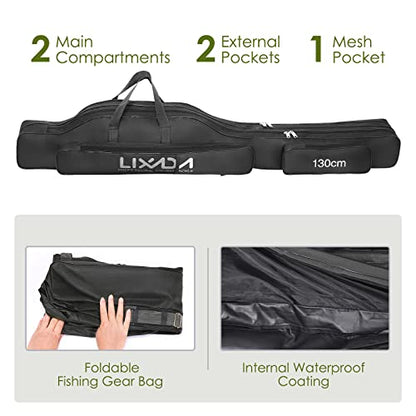 Lixada Fishing Rod Case, Portable Folding Fishing Rod Case Fishing Pole Reel Storage Bag Fishing Gears Organizer - size: 130cm