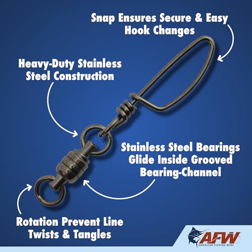 American Fishing Wire Stainless Steel Ball Bearing Snap Swivels with Double Welded Rings - size: 10 pc, #3, 120 lb test, style: 10 Piece