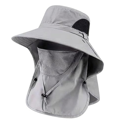 Sun Hat for Men and Women, UPF 50+ UV Protection, Wide Brim Breathable, Fish Hat with Neck Flap and Breathable Face Mask - color: Light Gray