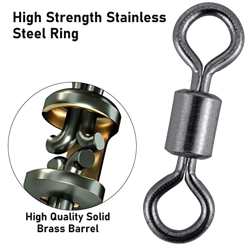 Alwonder 100-Pack Micro Swivels for Fly Fishing, Small Rolling Barrel Swivels Fly Fishing Tackles, High Strength Barrel Swivel Hook line Connector with Black Nickel Coating - size: #11-29LB-0.35IN-100PCS