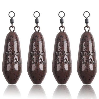 Carp Fishing Weight Sinkers,Coated Tapered Flat Pear Carp Fishing Sinkers with Rolling Swivel Carp Coarse Fishing Gear Tackle 2oz 2.5oz 3oz 3.5oz 4oz - size: 4oz-4pcs, style: Water Drop Shape