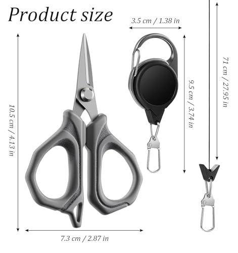 Fishing Scissors for Braided Line, 4" Retractable Braided Fishing Line Cutter Non-Slip Grip Braid Scissors with 27" Retractable Reel Carabiner Design for Easy Carrying Ideal for Saltwater & Freshwater