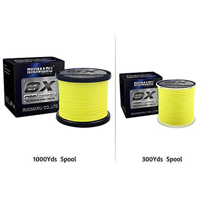 Rikimaru 8X Pro Braid Fishing Line 6LB-170LB, 300yds-1000yds Fluo-Green,Lemon Yellow,Plum Pink - color: Lemon Yellow, size: 6LB(0.08mm)-300Yds