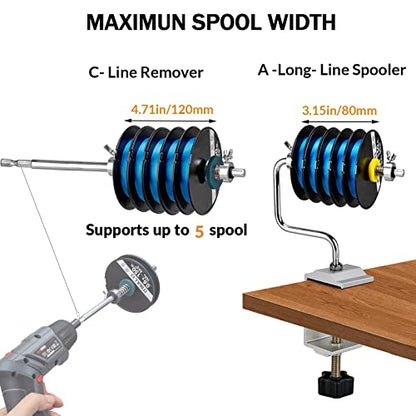 THKFISH Fishing Line Spooler Fishing Line Winder Spooler Fishing Accessories Adjustable Stable Portable Fishing Line Spooler/Fishing Line Remover - color: B -Long- Line Spooler +C- Line Remover