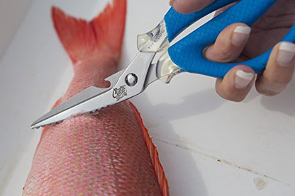 Cuda 8" Detachable Marine Shear Durable Fishing Mono, Braided Line & Fluorocarbon Cutter for Saltwater & Freshwater with Serrated Blades, Bottle Opener & Fish Scaling Edge