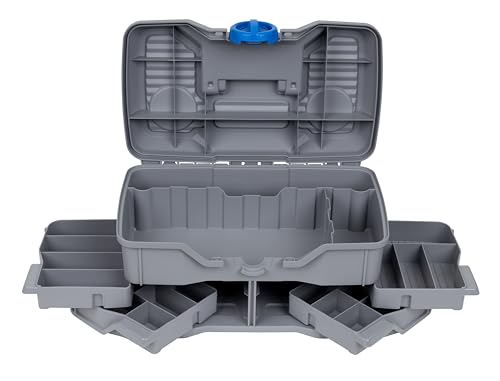 Flambeau Outdoors Next Gen 4/0 Medium Fishing Tackle Box - 4 Pivot Trays, 23 Compartments, Includes 25-piece Tackle Kit, Fishing Tackle and Gear Storage, Fishing Lure Organizer, Light Gray - size: Medium - With Tackle Kit - Light Gray