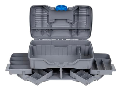 Flambeau Outdoors Next Gen 4/0 Medium Fishing Tackle Box - 4 Pivot Trays, 23 Compartments, Includes 25-piece Tackle Kit, Fishing Tackle and Gear Storage, Fishing Lure Organizer, Light Gray - size: Medium - With Tackle Kit - Light Gray