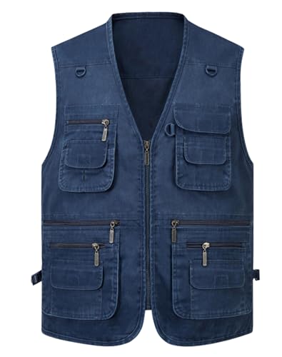 Men's Lightweight Utility Fishing Vest V Neck Safari Photographer Vests - color: Blue, size: Large