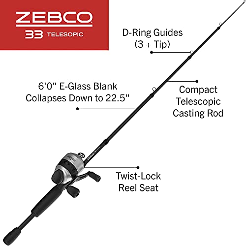 Zebco 33 Spinning Reel and Telescopic Fishing Rod Combo - style: 6 Foot - Spincast