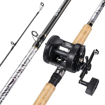 Sougayilang Fiberglass Fishing Pole Conventional Reel Combo with Durable P-Cork Rod Handle, Medium Heavy for Catfish Salmon and Steelhead - size: 9'0"H- M Fast with 4000 Reel