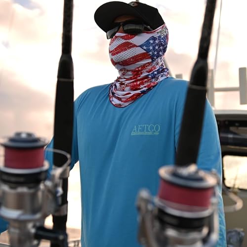 Fish Monkey UPF 50+ Sun Protection Performance Face Guard - color: Old School Camo Blue, size: One Size