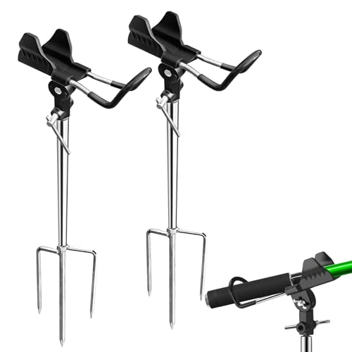 Fishing Rod Holders, Fishing Pole Holders for Ground, Multifunctional Stainless Steel Beach Fishing Rod Holder Fishing Gifts for Men(2 Pack ) - color: Black